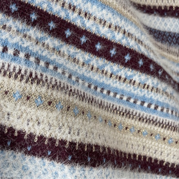 Ann Taylor Sparkle Fair Isle Funnel Neck Sweater Eyelash Fabric Size Large - Picture 5 of 12